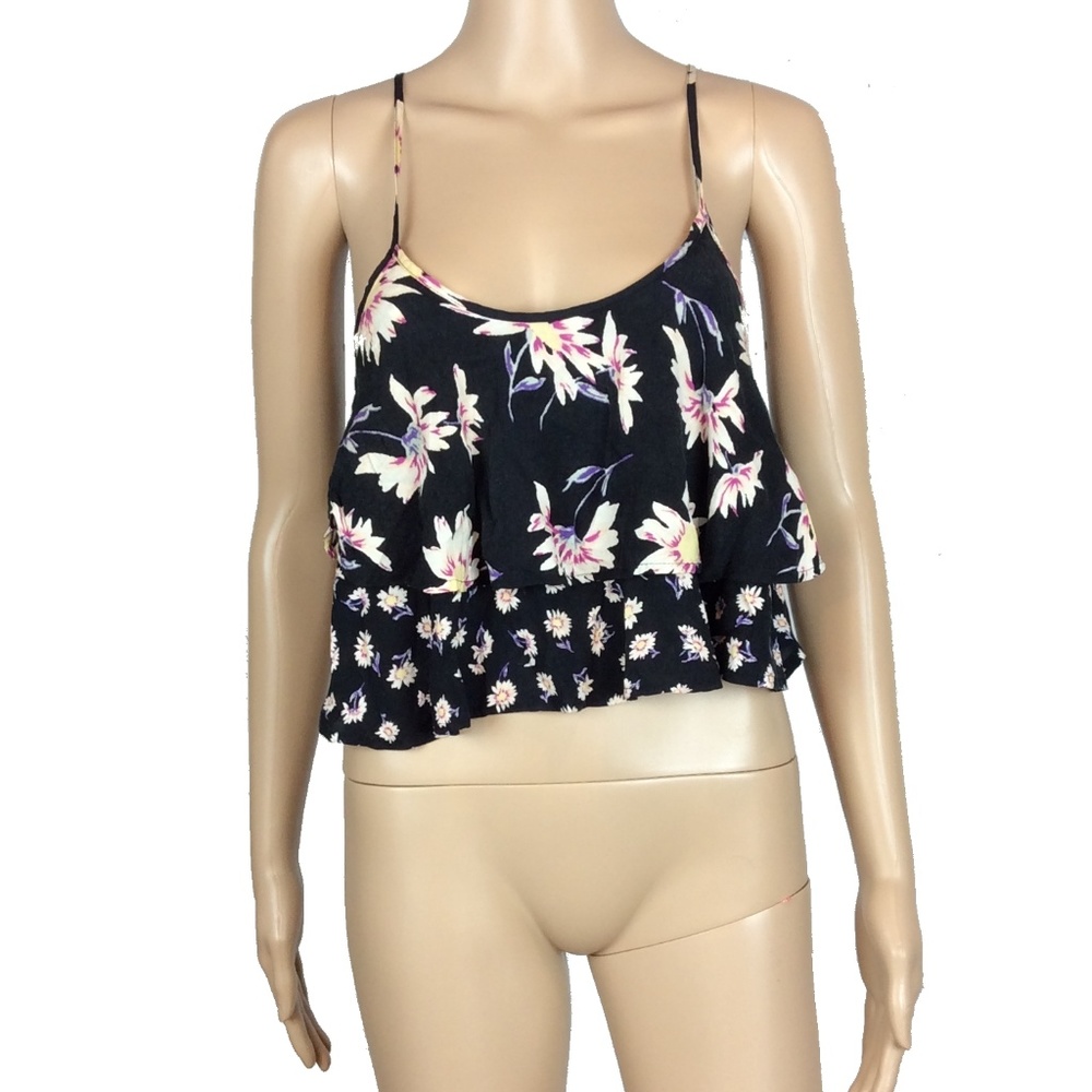 NWOT Kim Chi Blue layered flutter crop top